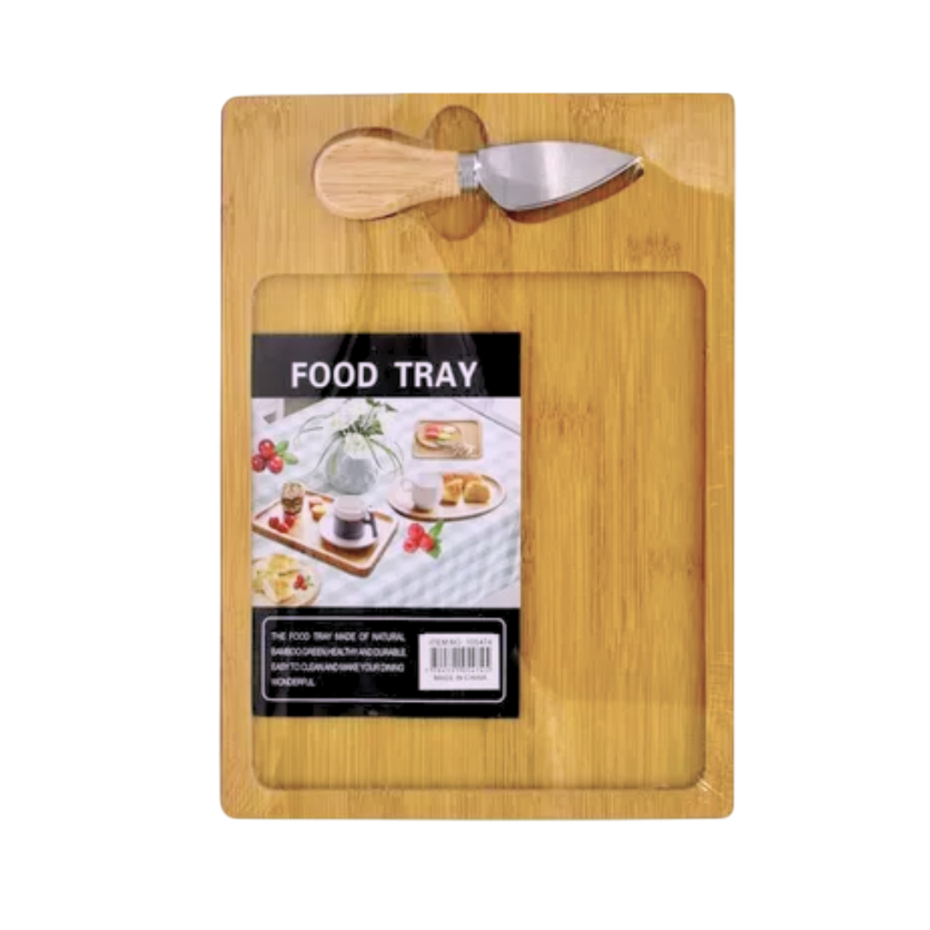 [H552135] Tabla Bambú  Natural 18*29*1.5 cm Con Cuchillo Par Quesos