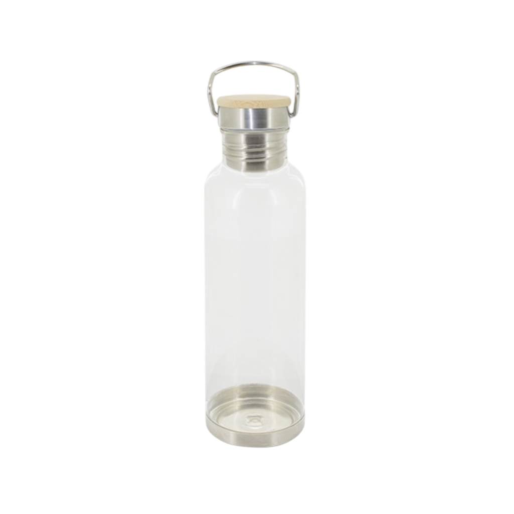 [P251461] Pachon Plástico Transparente  800 ml Rally Base De Acero Y Tapa De Bambú