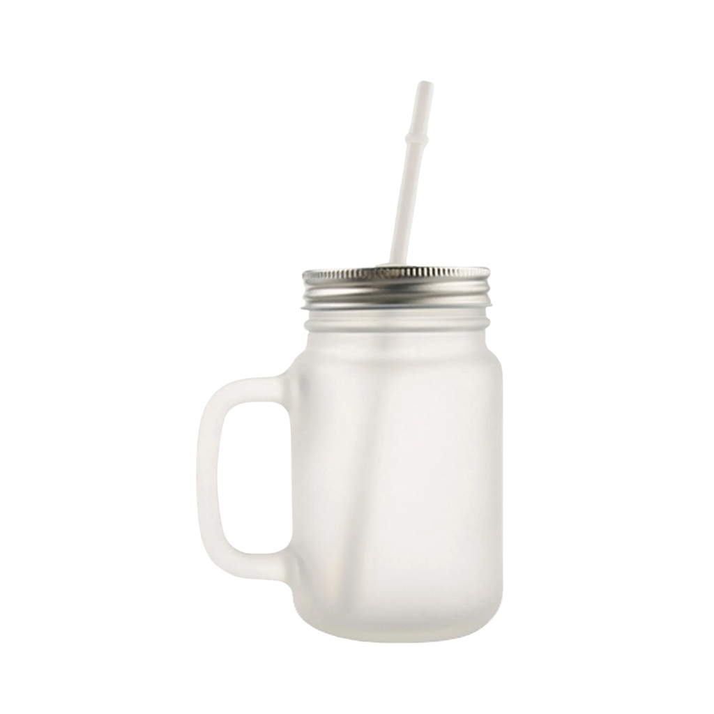 [P251487] Taza Vidrio Nevado 12 Oz Mason Para Sublimar  Con Tapa Y Pajilla