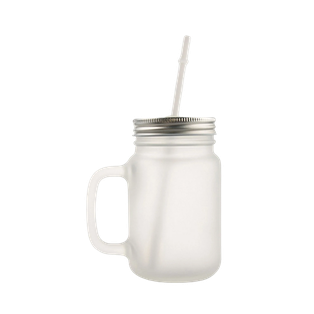Taza Vidrio Nevado 12 Oz Mason Para Sublimar  Con Tapa Y Pajilla