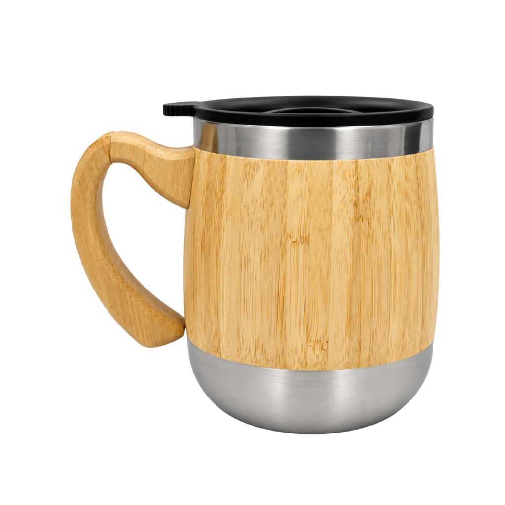 [P251488] Taza Acero Inoxidable Natural 450 Ml Jar Doble Pared Exterior De Bambú