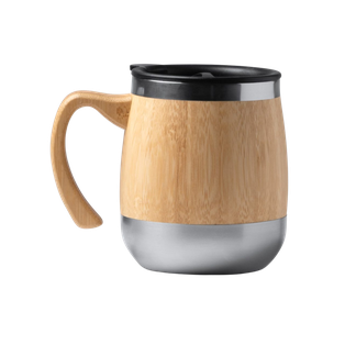 Taza Acero Inoxidable Natural 450 Ml Jar Doble Pared Exterior De Bambú