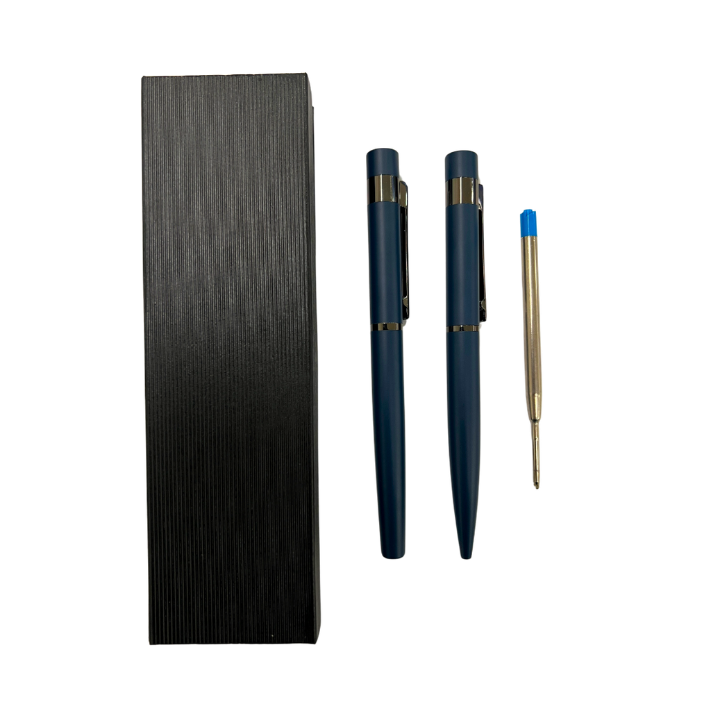 [P266223] Lapiceros Acero Inoxidable Azul Oscuro Shift Set 2 Pcs Con Refill Azul Y Caja De Presentación