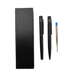 Lapiceros Acero Inoxidable  Negro Shift Set 2 Pcs Con Refill Azul Y Caja De Presentación