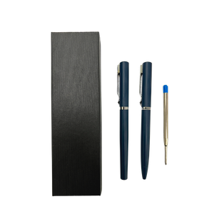 Lapiceros Acero Inoxidable Azul Oscuro Frisk 2 Pcs Con Refil En Caja De Presentación