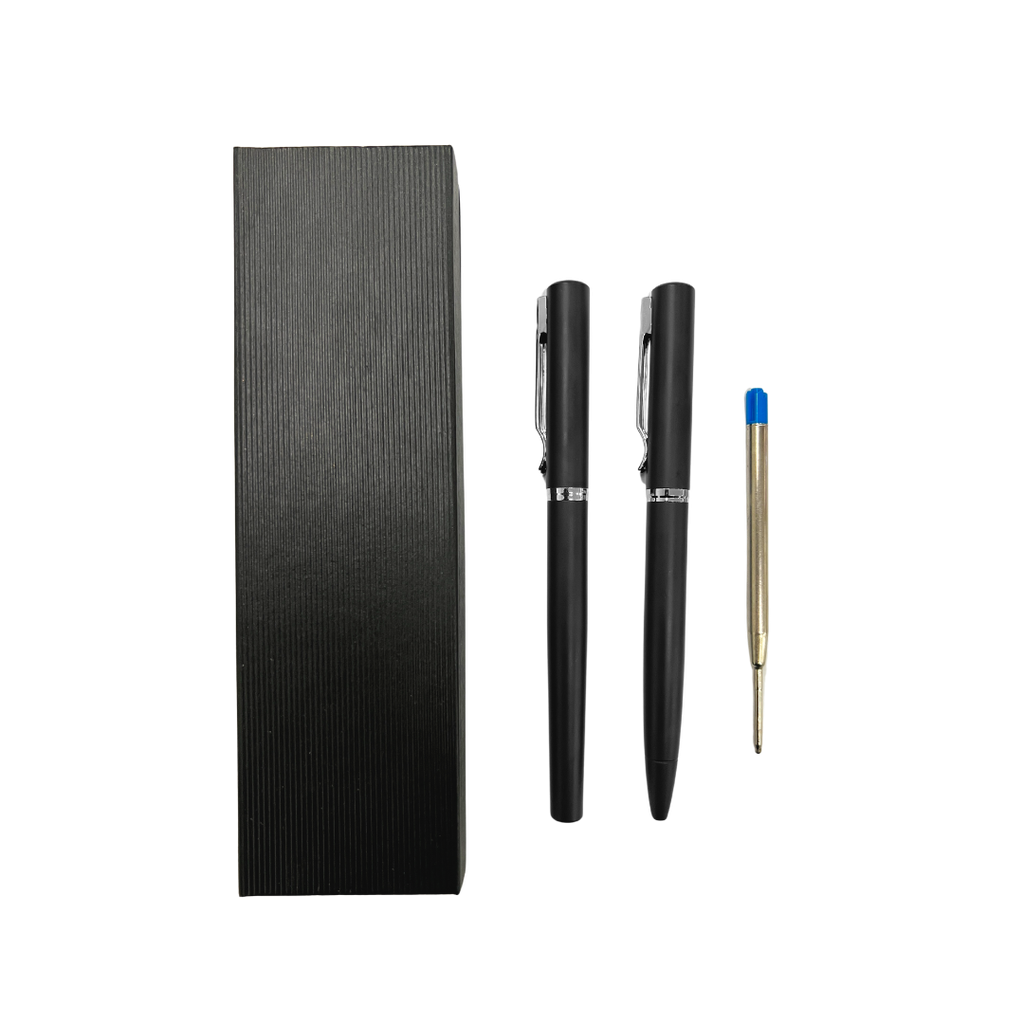 [P266229] Lapiceros Acero Inoxidable negro  Frisk 2 Pcs Con Refil En Caja De Presentación