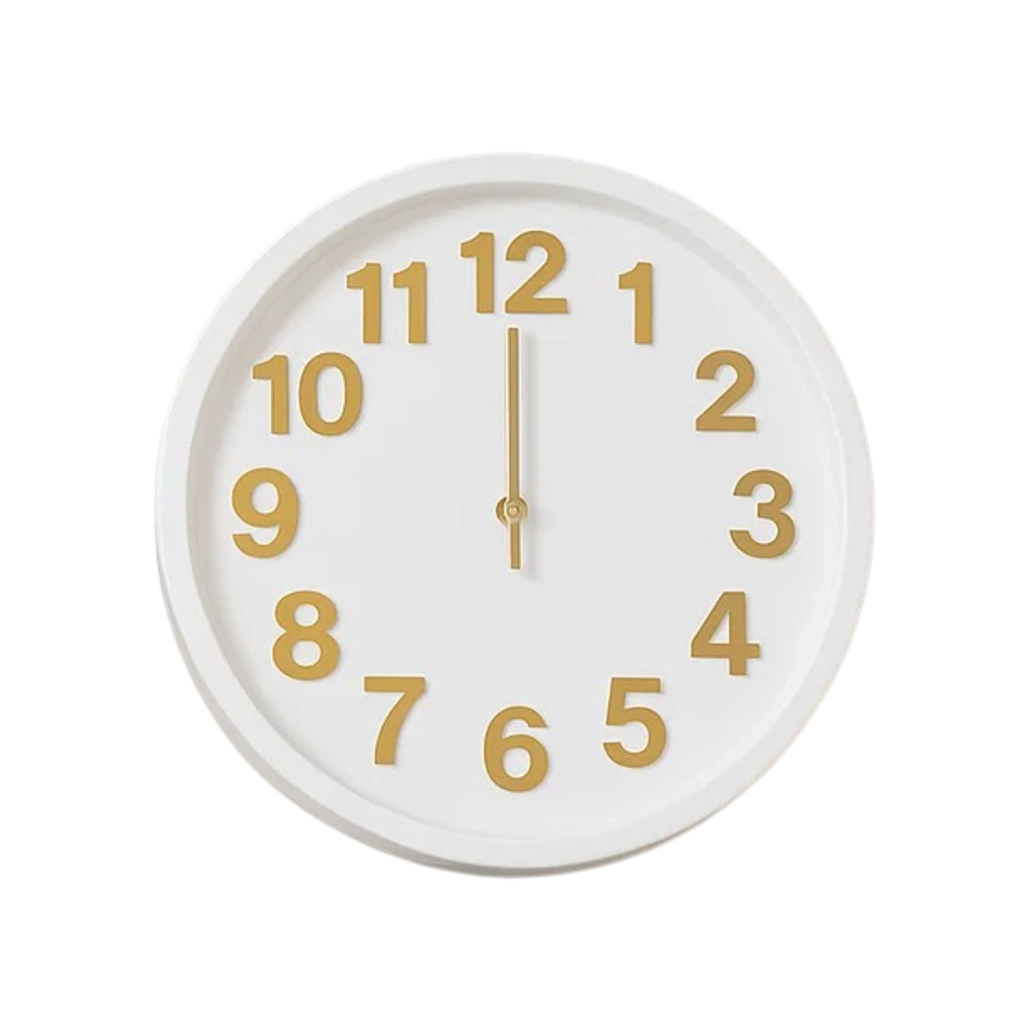 [TG104162] Reloj Plástico Blanco 30*30*4.5 CM Sangtal De Pared Números Dorados